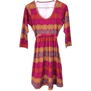 Merrell Colorful Tie Waist Dress 3/4 Sleeve Women’s Size Medium